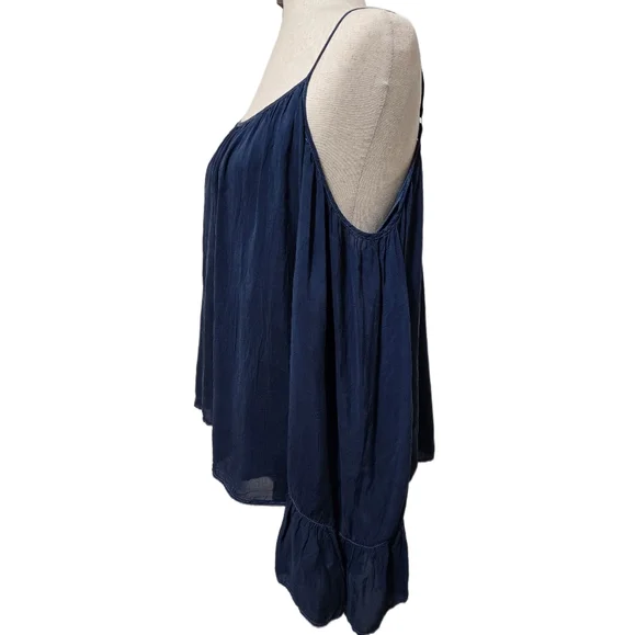 ​Maven West Navy Blue Cold Shoulder Blouse Ruffle Bell Sleeve Size Small NWT